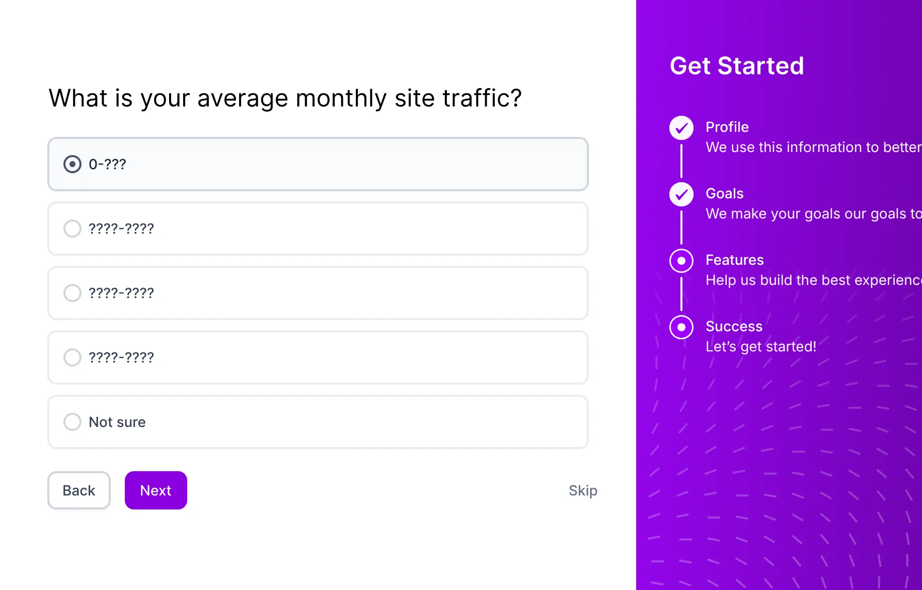 Onboarding: what is your average monthly site traffic?