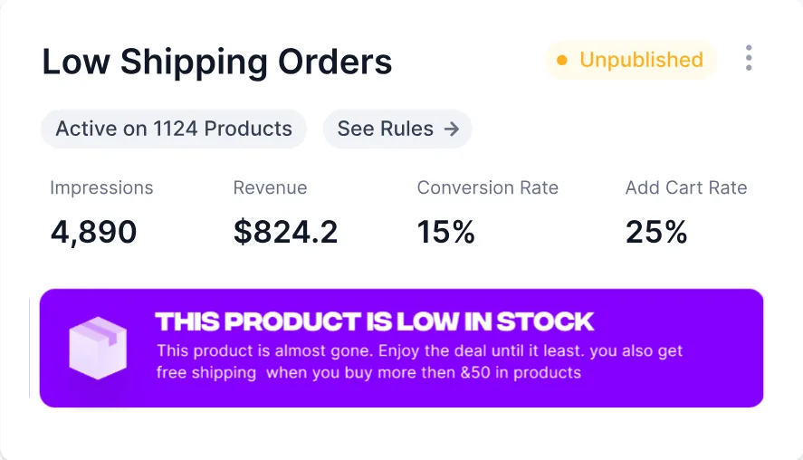 Unpublished campaign card with its status badge, metrics and live banner