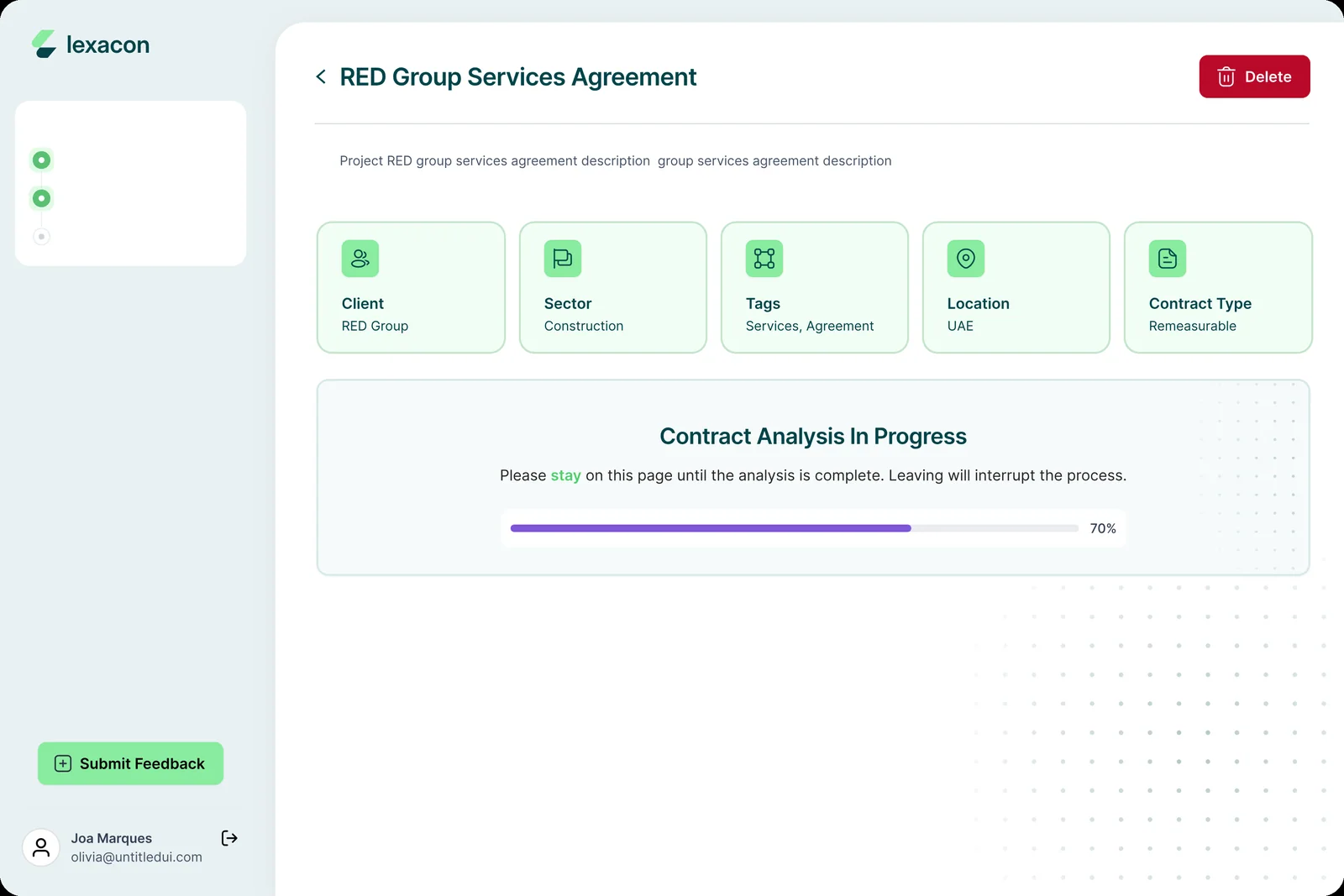 Contract analysis in progress with a progress bar
