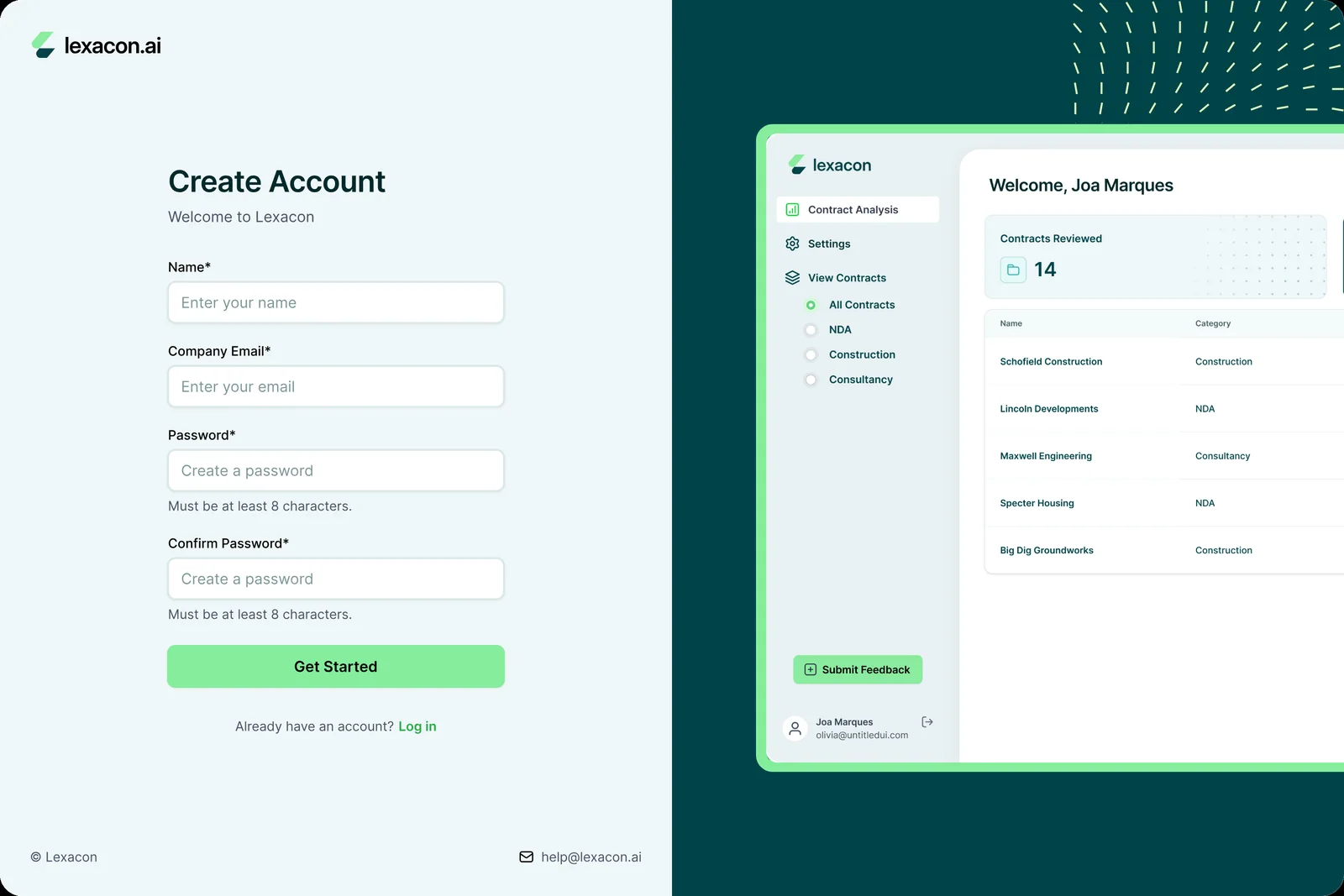 Final sign-up with the form on the left and a product preview on the right