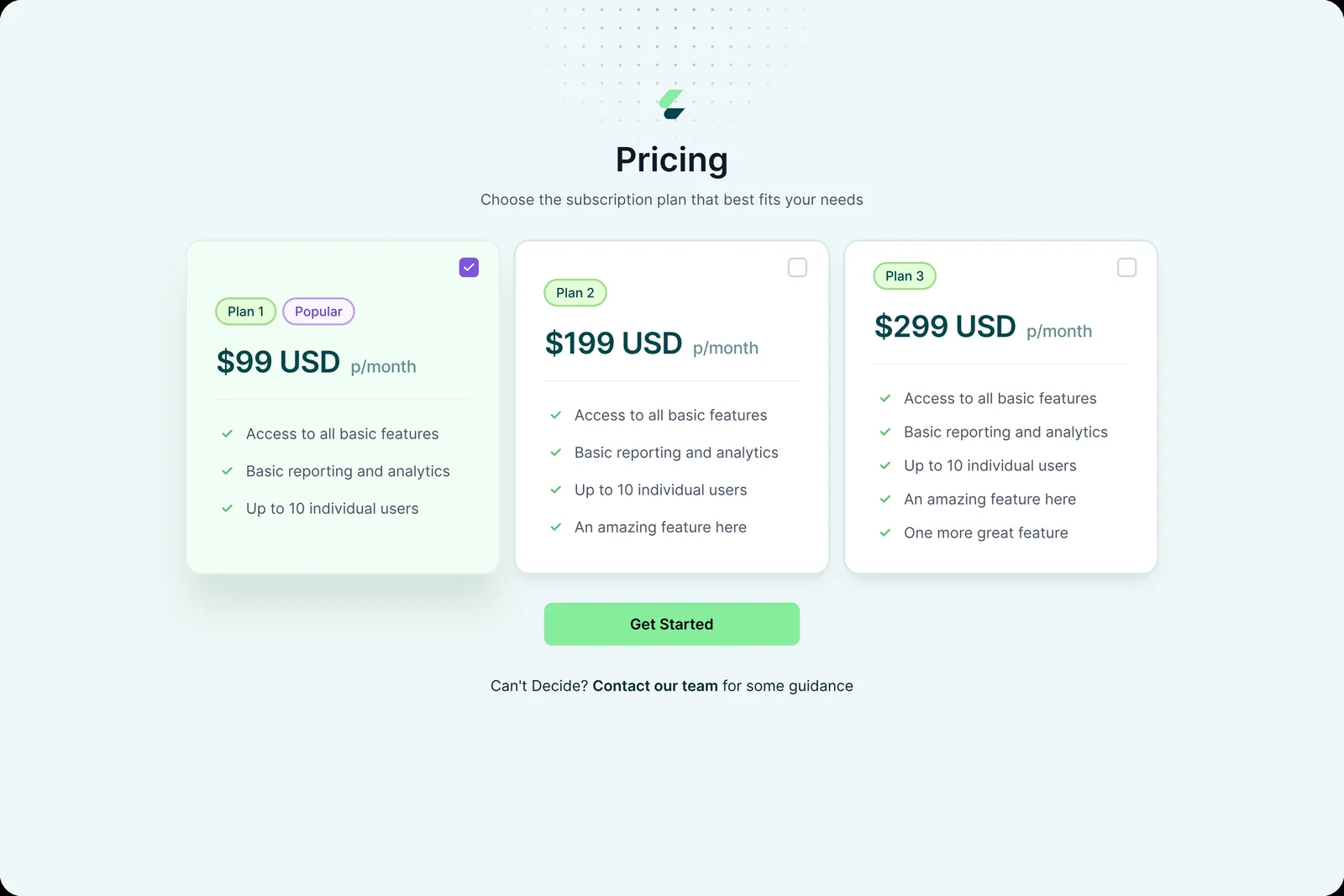 Final pricing with three plans side by side