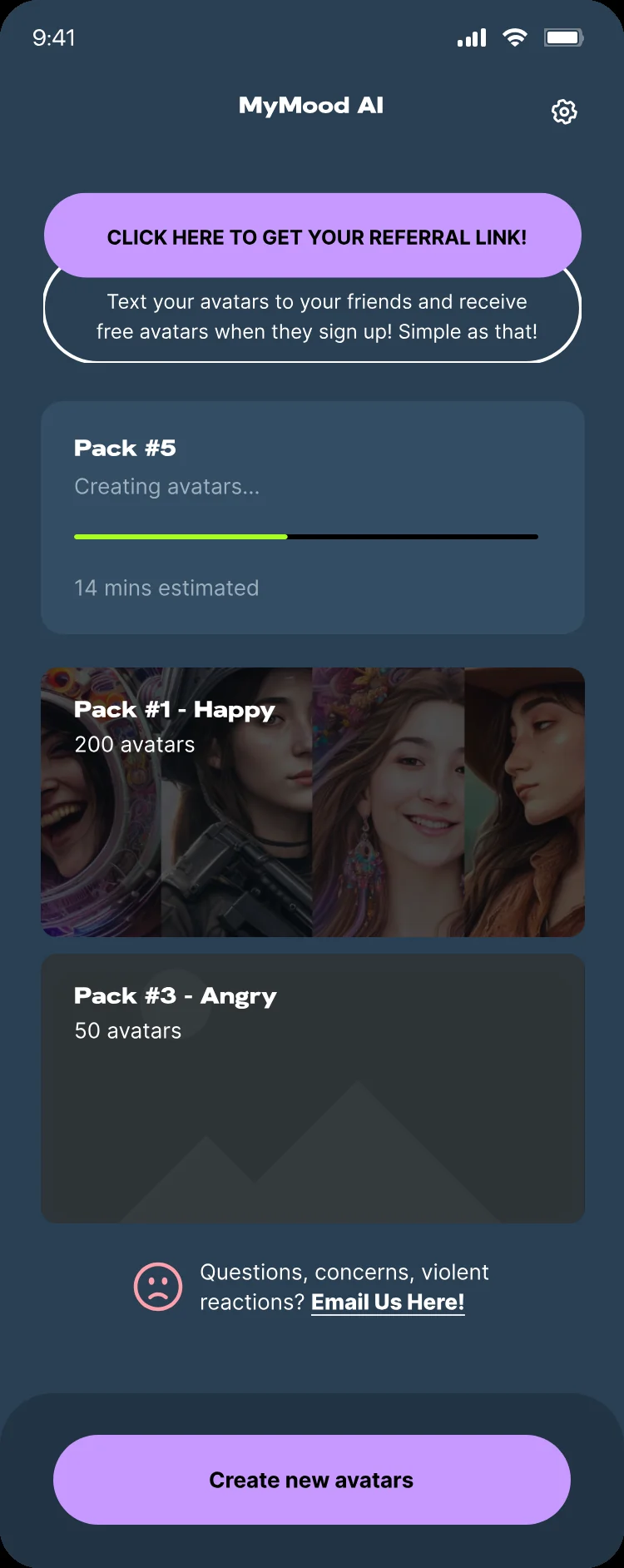 Home with a referral link at the top